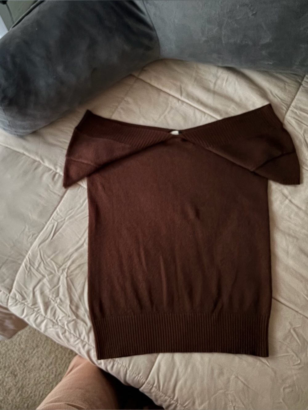 Frenchi Off-Shoulder Chocolate Brown Knit Sweater
